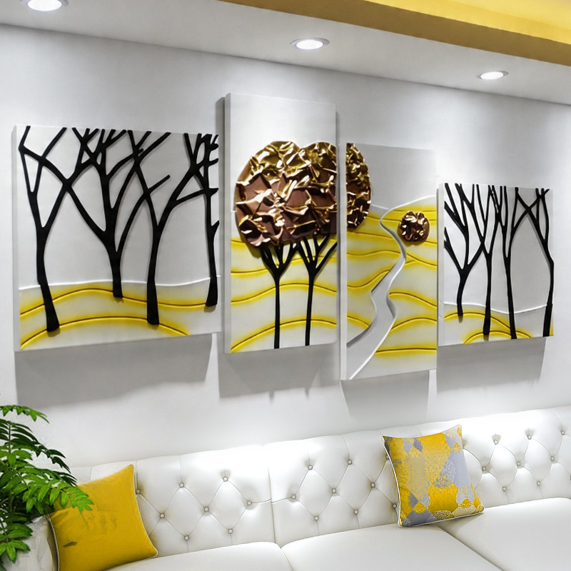 现代简约沙发背景墙装饰画轻奢抽象客厅组合立体挂画手工无框壁画