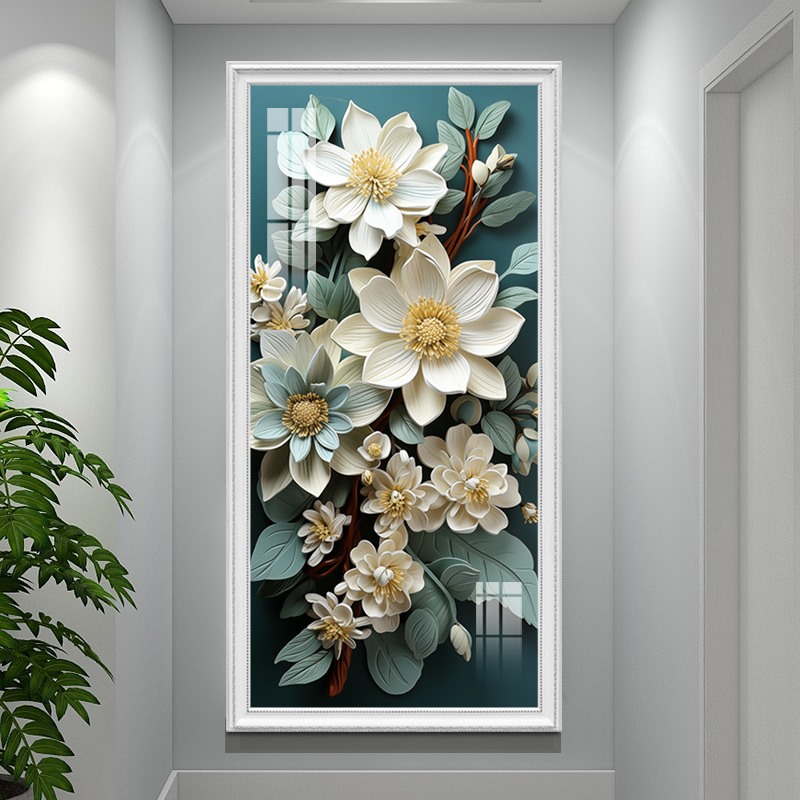 国潮风小清新花卉装饰画玄关背景墙创意挂画轻奢高级感楼梯间壁画图片