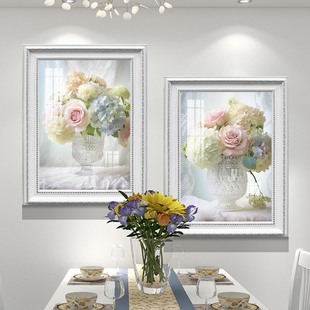 美式复古花卉餐厅背景墙装饰画免打孔轻奢高级感欧式饭厅新款挂画