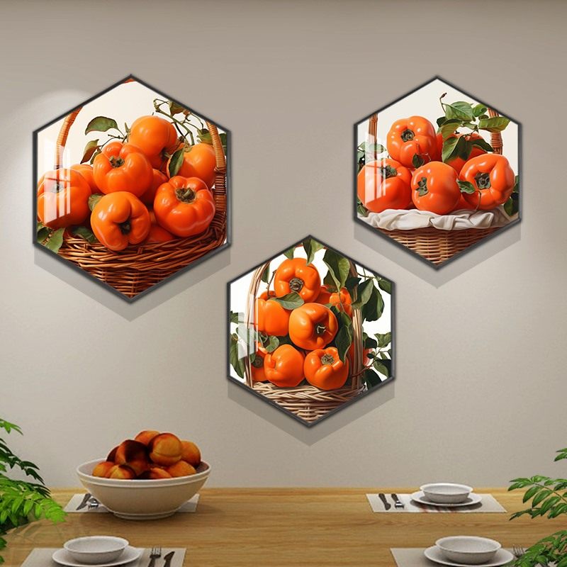 原创新款柿柿如意装饰画餐厅背景墙创意挂画现代简约饭厅高档壁画