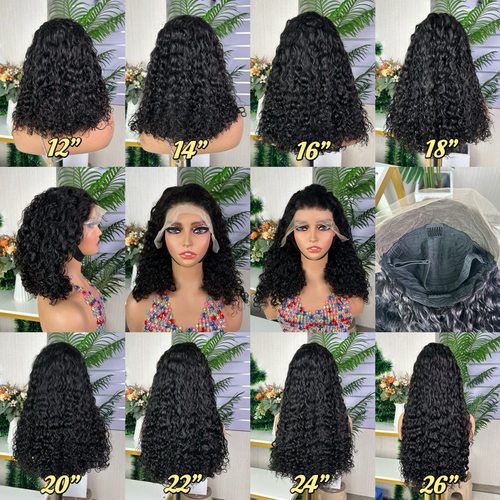 13X4  Water 1B SDD wig 跨境前蕾丝100%真人发假发水波纹卷黑色