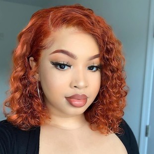 10A Brazilian 350# orange Water Wave 13*4 frontal Bob Wig
