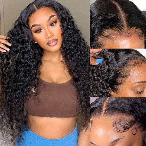 Human hair  lace frontal wig water wave wigs  真人发头套