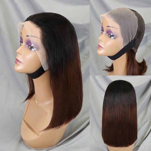 Bone Straight Lace Frontal Wig Short Bob 1b/4 Human Hair