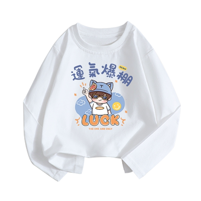 童趣泡沫长袖纯棉中国红T恤