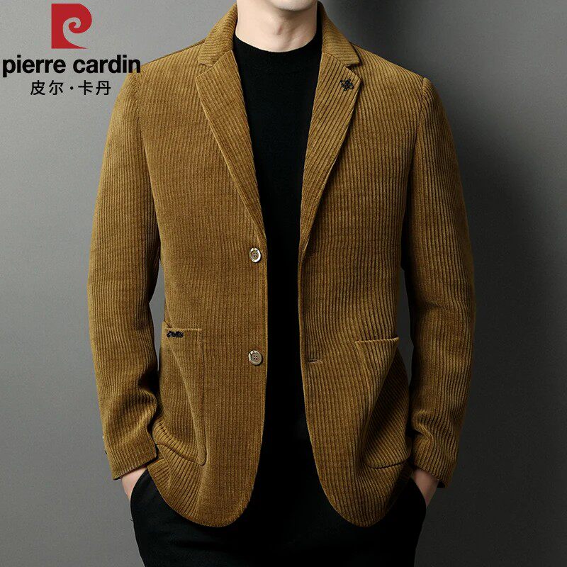 皮尔卡丹灯芯绒西服男秋季新款中青年金丝绒西装外套轻奢单西上衣