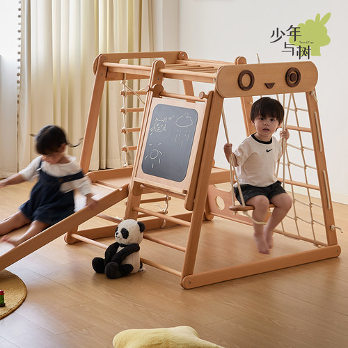 少年与树实木多功能的儿童攀爬架