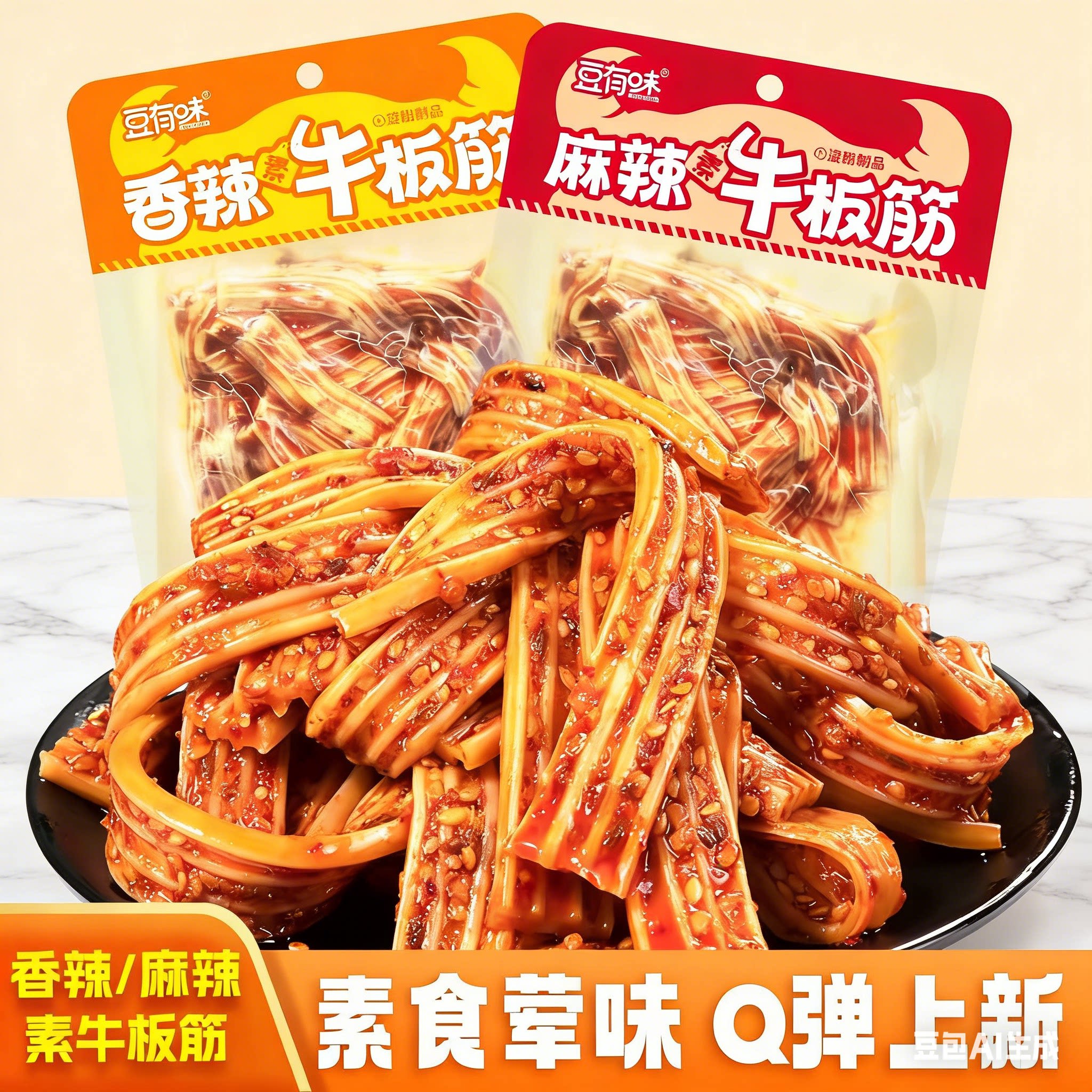 豆有味素牛板筋麻辣香辣麻酱口味网红解馋小零食湖南街边风味小吃