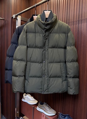 意式ZZ老钱风拼接双领蓬松白鸭绒填充男士高端加厚保暖羽绒服外套