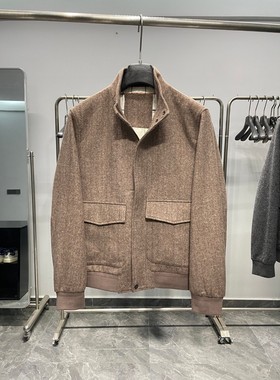 老钱风男装欧美轻奢男装25秋冬高版本羊毛混纤维翻领夹克外套