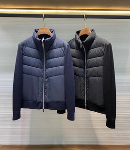 拼接防风防水立领羽绒服外套 休闲绵羊毛针织袖 老钱风男款 秋冬时装