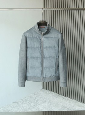 意式ZZ秋冬新款老钱风百搭男士商务立领休闲针织拼接羽绒服外套