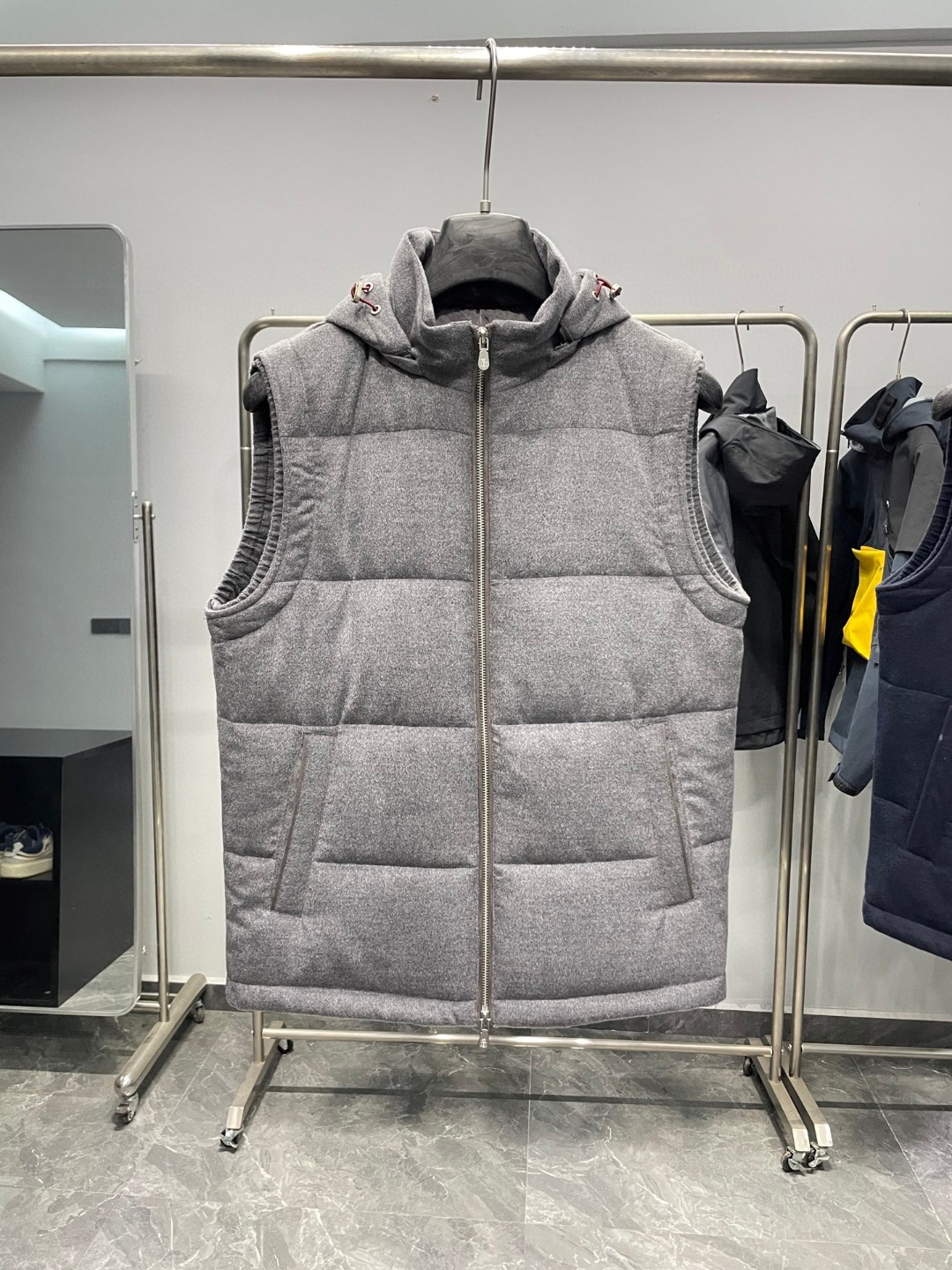 老钱风秋冬新款羊毛混纺可脱卸连帽立领棉马甲男士无袖夹克背心