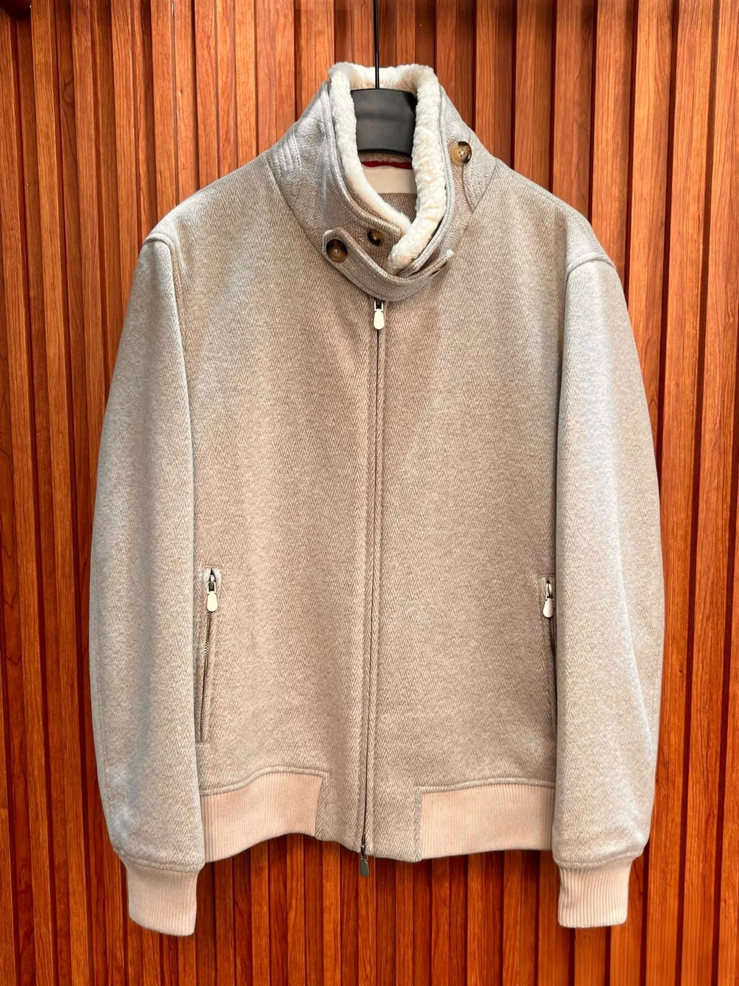 意式老钱风！羊绒羊毛混纺3M新雪丽暖绒男士羊羔毛翻领棉衣外套