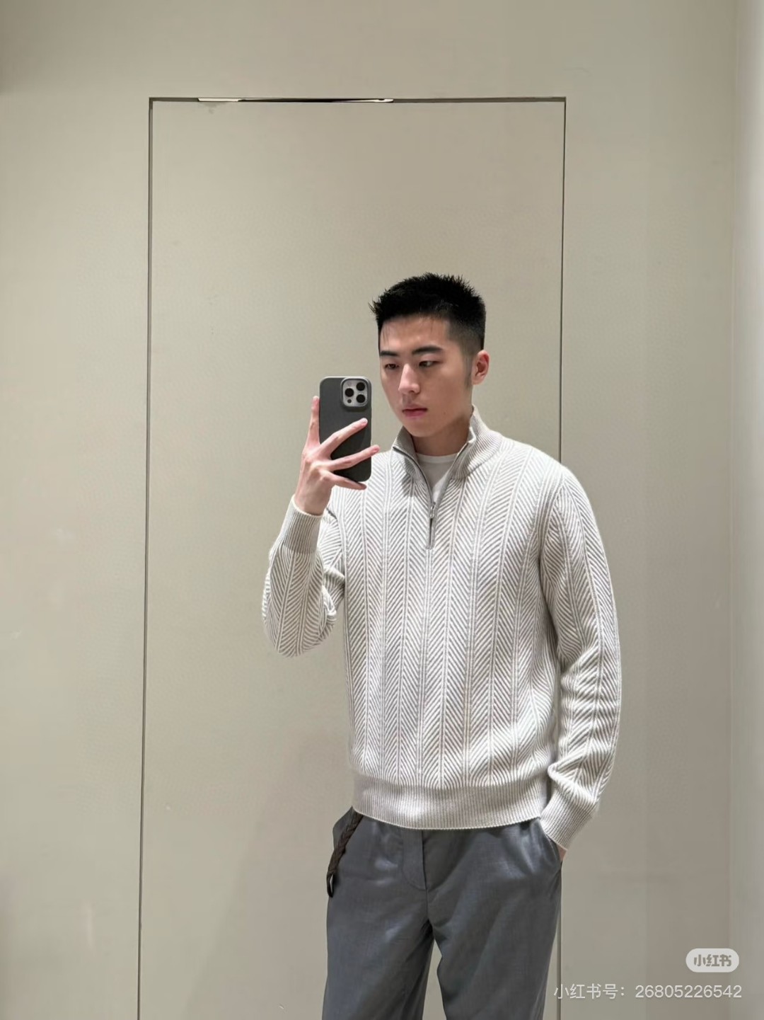 老钱风新贵男装秋冬新款欧美轻奢羊绒羊毛半拉链长袖休闲针织衫