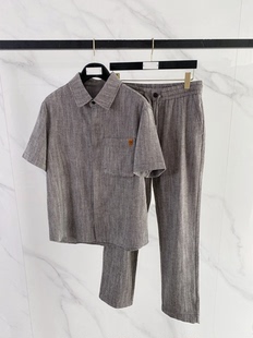意式老钱风男装夏季简约透气短袖衬衫外套长裤轻奢时尚百搭两件套