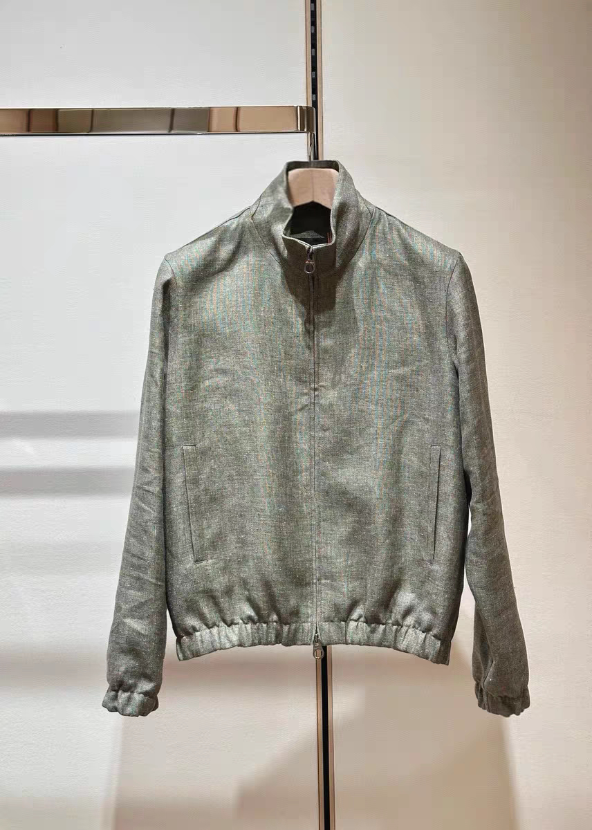 LP意式老钱风男装春款立领双拉链商务休闲简约100%亚麻夹克外套