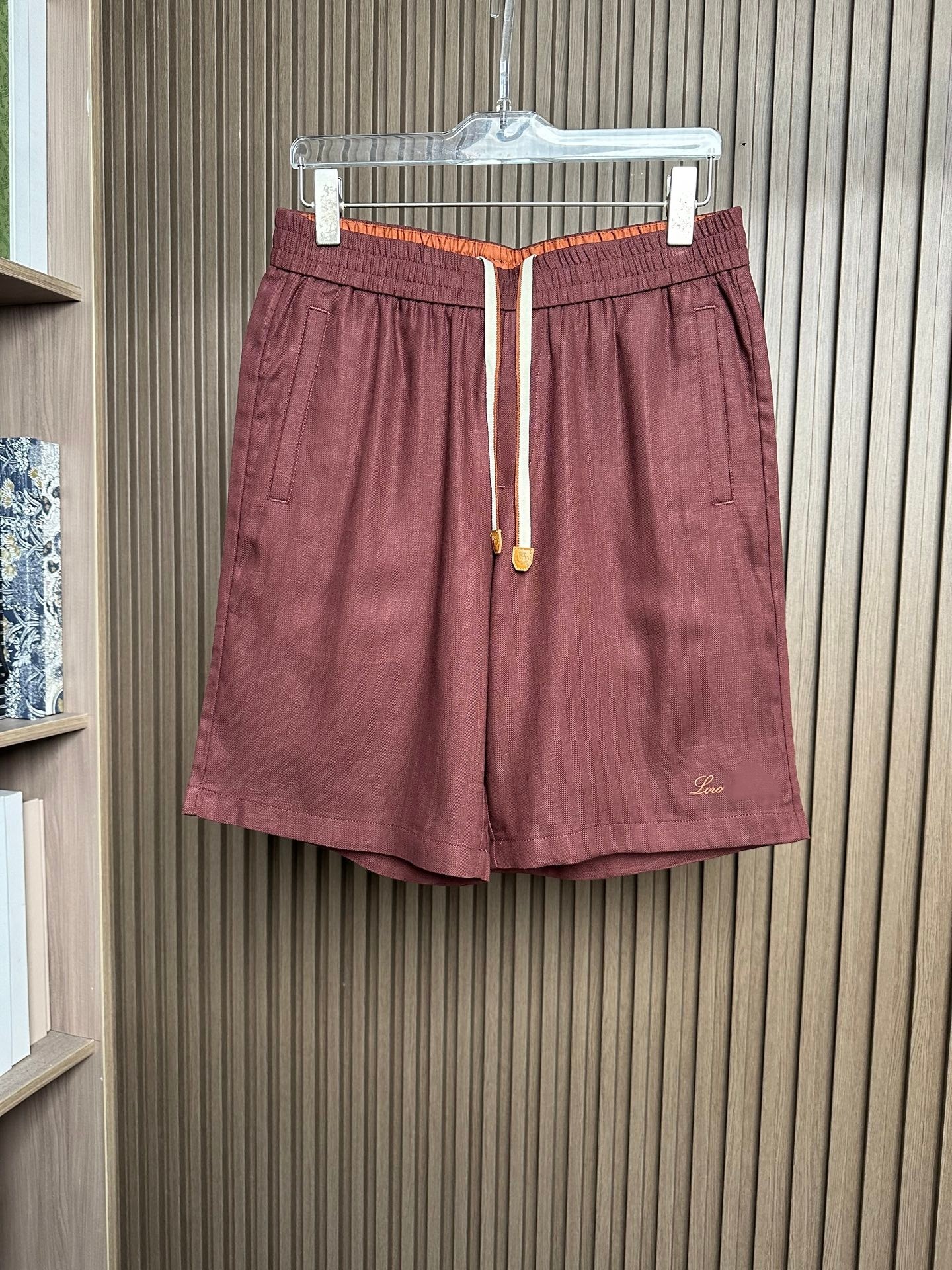 意式老钱风男装20夏季新款字母刺绣人字纹亚麻抽绳休闲裤男士短裤