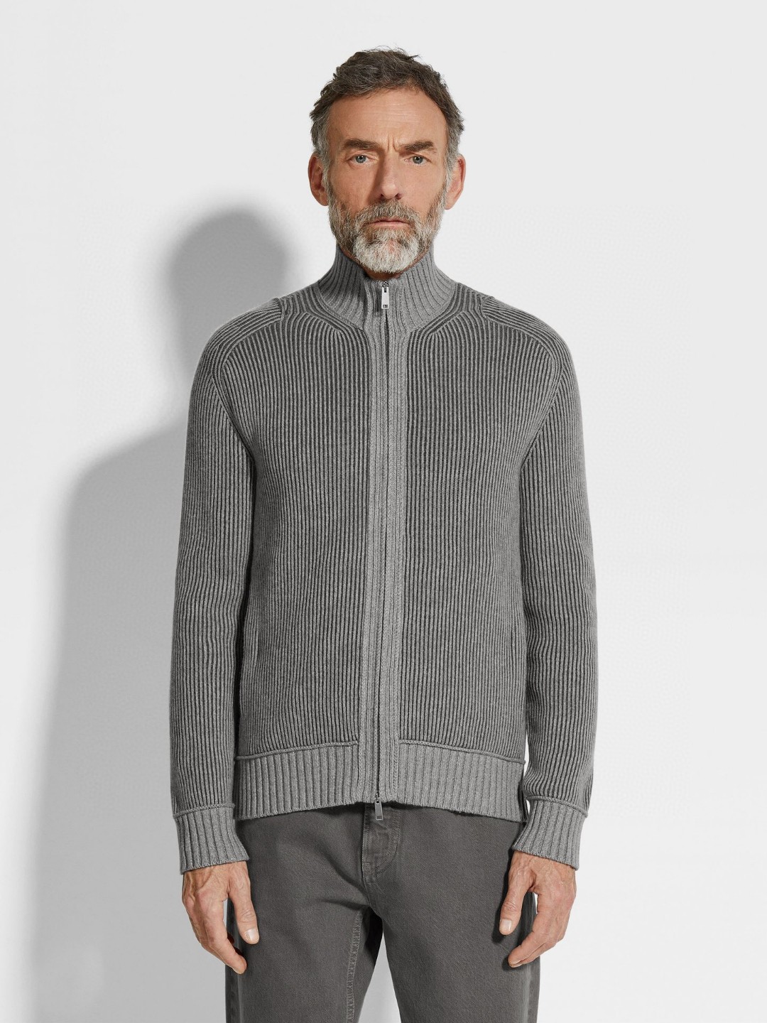 【优雅时尚老钱】竖条纹羊毛混纺 秋冬男士休闲立领针织毛衣开衫