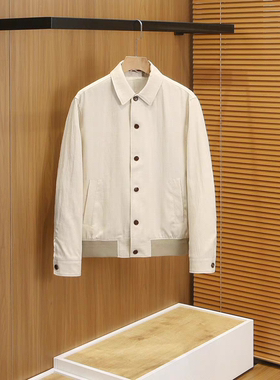 意式老钱风棉麻商务休闲夹克26春款棉与天丝混纺亚麻翻领男士外套