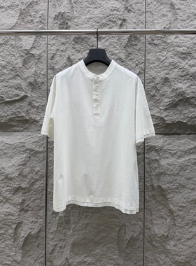 意式老钱风男装26夏季简约时尚男士商务休闲纯色亨利领短袖T恤