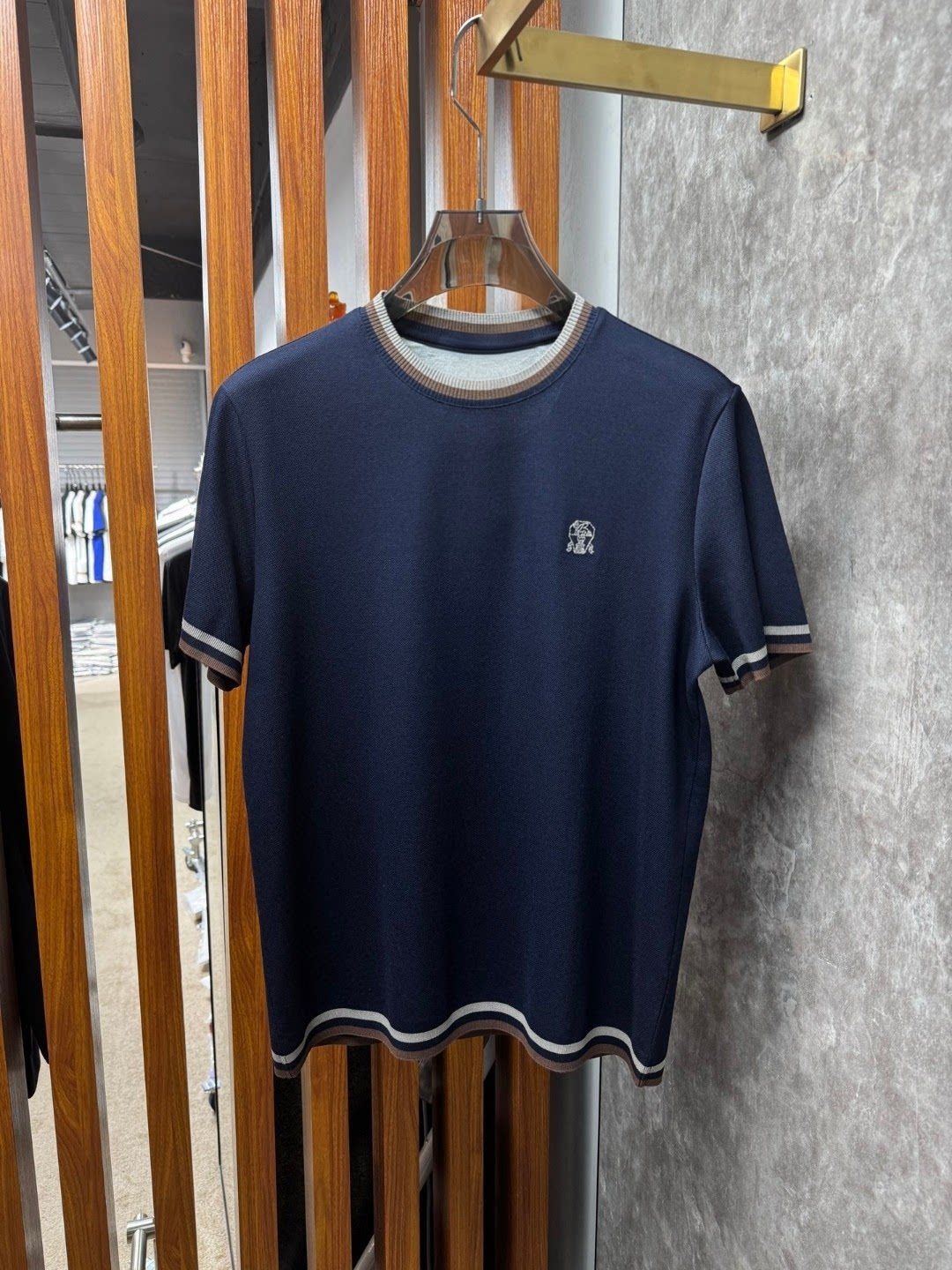 意式老钱风男装26春夏轻奢高级感罗纹撞色边针织圆领弹力短袖T恤