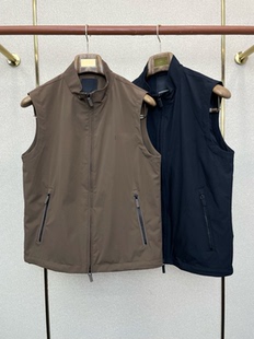 简约休闲马甲夹克外套 时尚 ZZ老钱风科技面料商务立领无袖 上衣男士