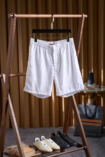 意式老钱风ZZ轻奢男装26夏季直筒松紧腰内抽绳慵懒五分亚麻短裤