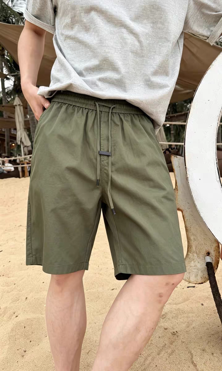 意式老钱风轻奢男装26夏季松紧腰透气直筒休闲运动亚麻五分短裤