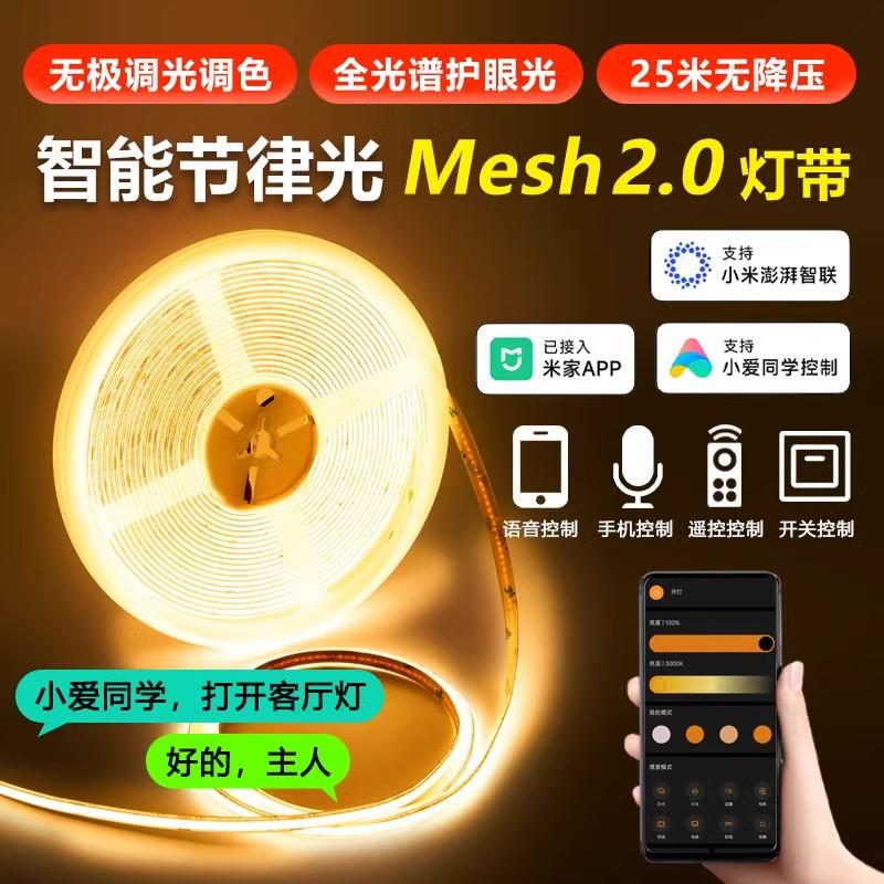 已接入米家智能cob灯带语音无极调光客厅悬浮双眼皮线形灯双色温