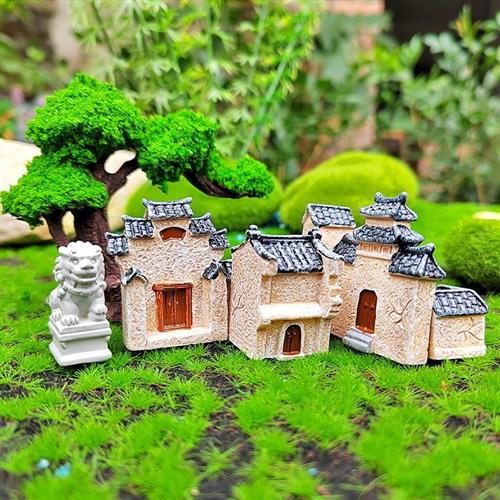 江南中式徽派房屋模型建筑房子微景观小摆件盆景鱼缸假山造景装饰