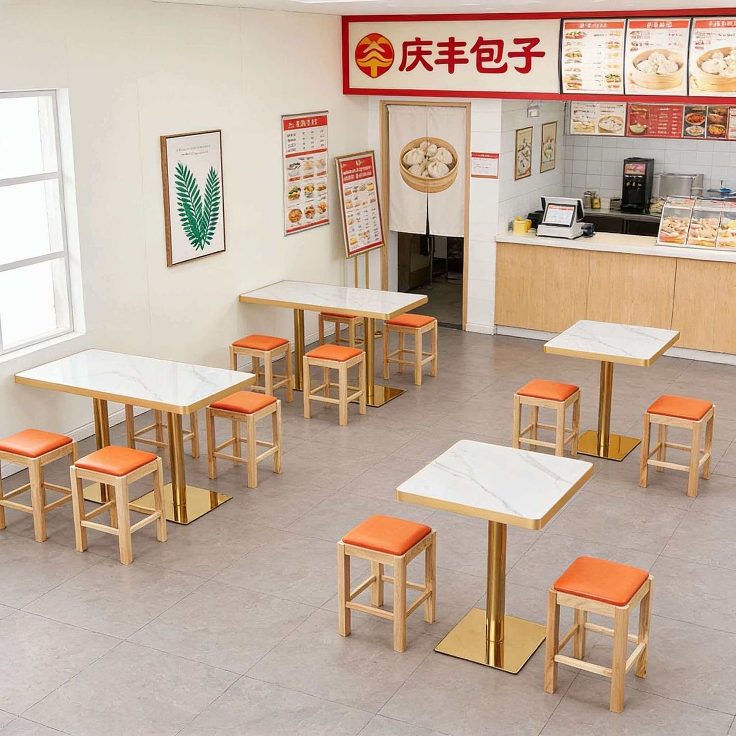 商用岩板餐桌椅面馆饭店桌椅组合图片