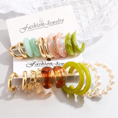 Earring Pearl Combination Earring Set 10 Pieces夸张欧美项炼