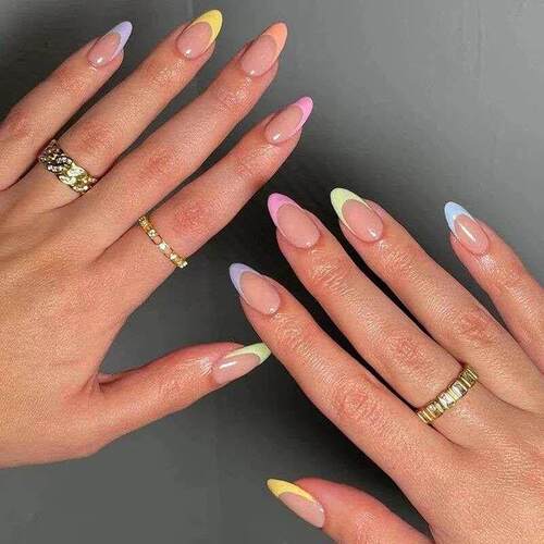 24pcs Colorful Almond Shaped Fake Nails Detachable Press On