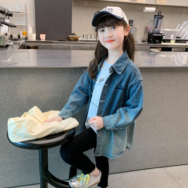 女童秋装外套2024新款儿童洋气时髦牛仔中长款上衣春秋季女孩衣服