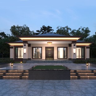 一层农村自建房子别墅设计图纸单层中式带院子乡墅别墅工场130