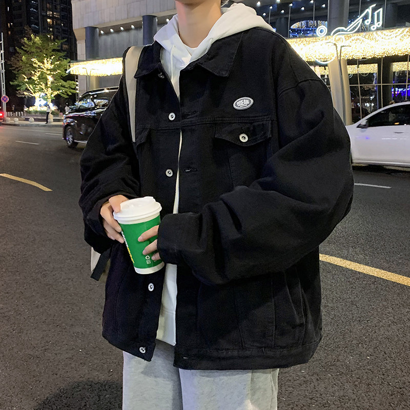 美式复古工装牛仔外套男春秋款潮牌宽松大码黑色衣服潮流夹克男装,男装,牛仔外套,淘宝优惠券,粉丝福利购,淘宝优惠卷