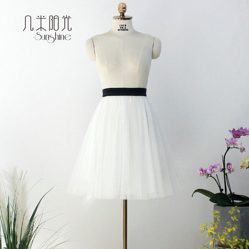 2021冬纯色密纱网半身裙短裙 A型修身百搭多层网纱裙微蓬蓬半裙