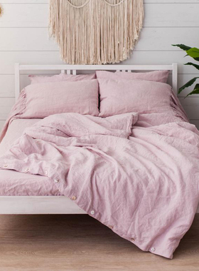 纯色水洗棉亚麻四件套公主风床单被罩裸睡全棉麻床笠抑菌亲肤床品
