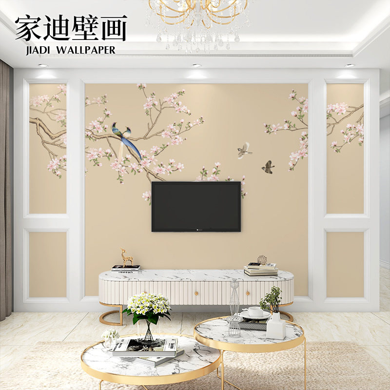 3D现代新中式花鸟电视背景墙壁纸美式客厅卧室无纺布墙纸墙布壁布