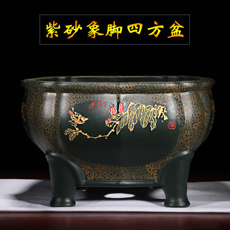 紫砂精品四方花盆透气手工盆特大号四方盆中国风陶瓷正方形老桩盆图片