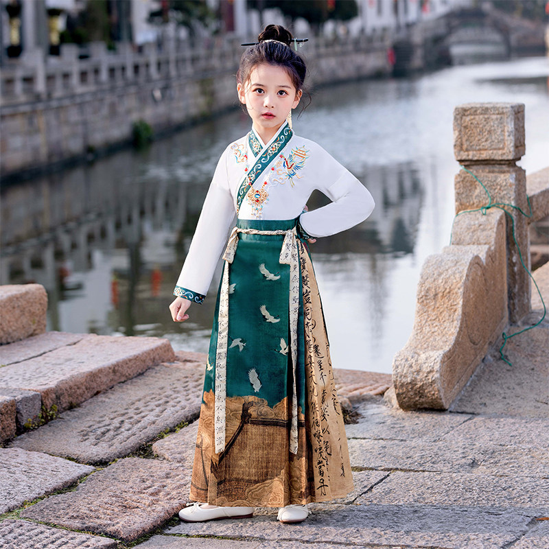 汉服儿童古装裙中国风男童薄款短袖女童马面裙小女孩唐装明制套装图片