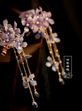 古风发饰女紫色 夹子头饰发夹明制流苏配饰古典侧边边夹少女对夹