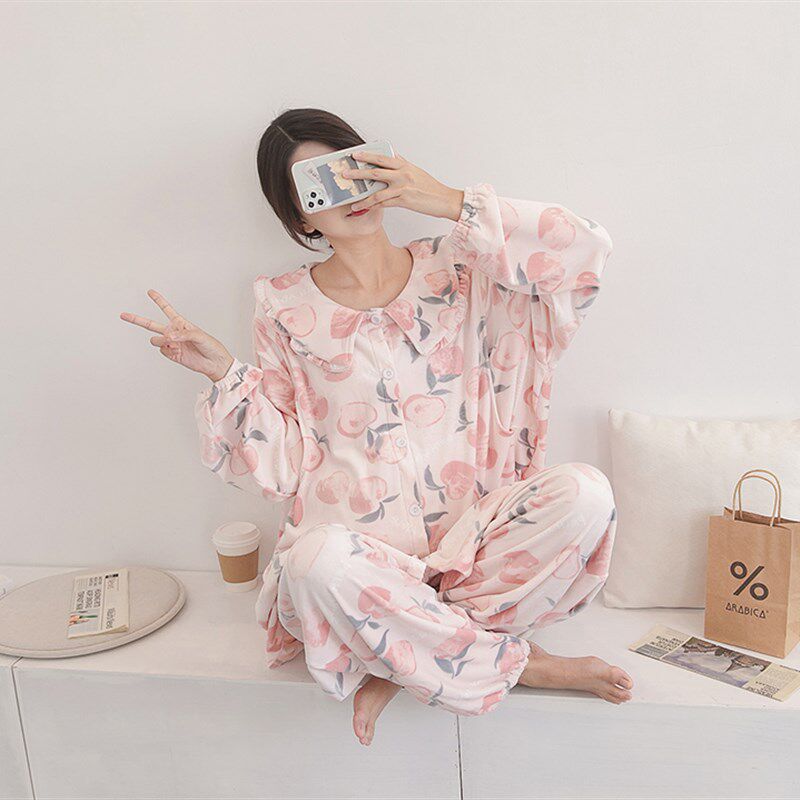 月子服春秋天鹅绒产后孕妇11月12冬加绒待产哺乳家居服2大码200斤