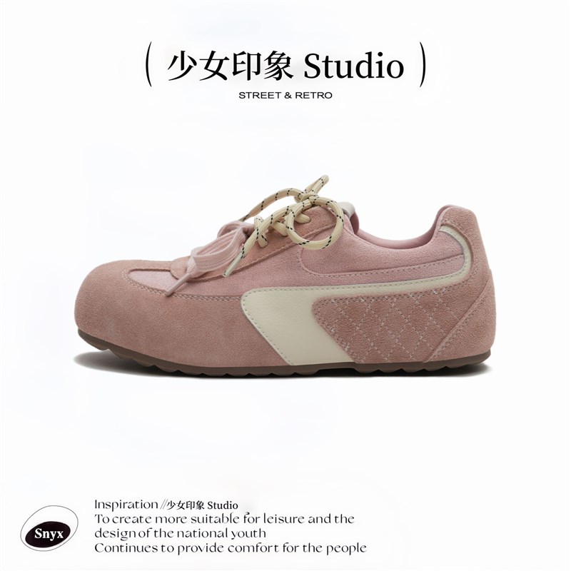 玛速主义2025年春季新款休闲板鞋圆头百搭泡芙鞋系带平底德训单鞋