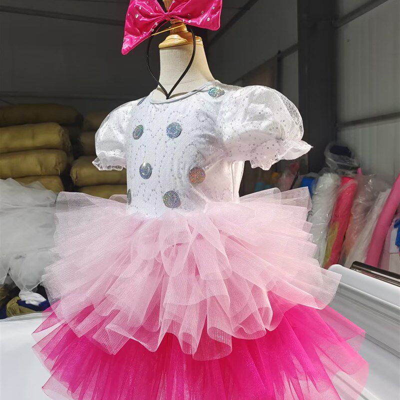儿童演出服女童蓬蓬纱裙表演服幼儿园粉色可爱舞蹈亮片纱裙蛋糕裙