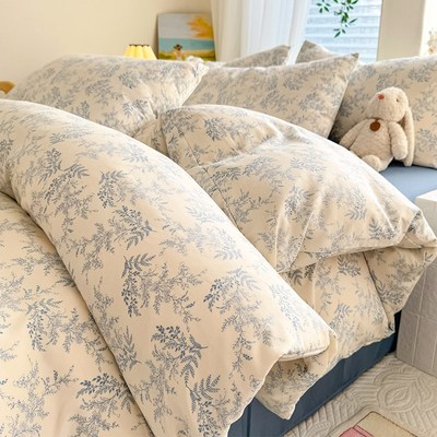 水洗棉床上四件套夏季少女单人宿舍被套非全棉纯棉床单床笠三件套