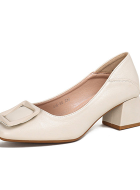 法式粗跟高跟单鞋女2022年新款爆款中跟黑色工作鞋33W 34小码女鞋