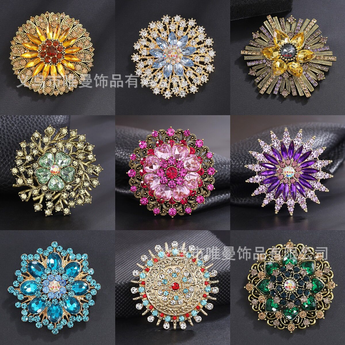 欧美夸张复古玻璃胸针女气质优雅服装配饰感胸花金属饰品别针