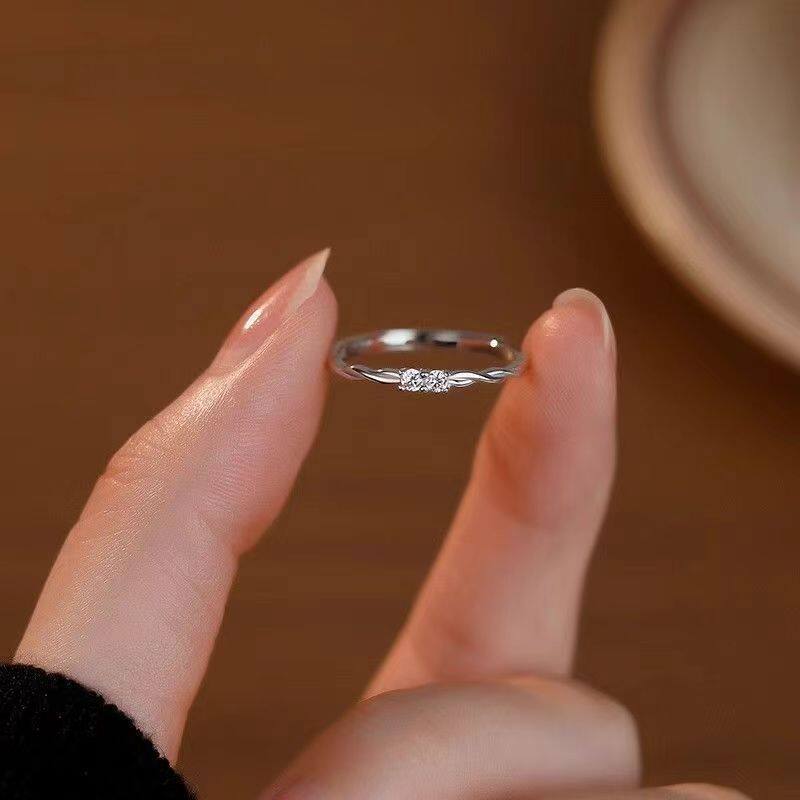 925色麻花双指女感简约素圈可调节指环ins小众冷淡风尾戒